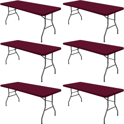 Miniatura 35 de Pack de 6 manteles de picnic elásticos ajustados para mesas rectangulares de 6 pies, impermeables, lavables, de spandex para patio, plegables