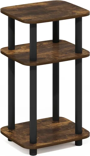 Miniatura 5 de Furinno JUST - Mesita lateral de 3 niveles con tubo giratorio N, estante abierto, mesita de noche con esquina curva redonda, mesita de cama, fácil