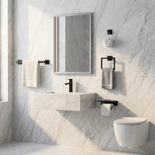 Miniatura 2 de Tudoccy Juego de 5 piezas de accesorios de baño de acero inoxidable SUS304 redondo montado en la pared, incluye barra de toalla de mano de 16 Negro