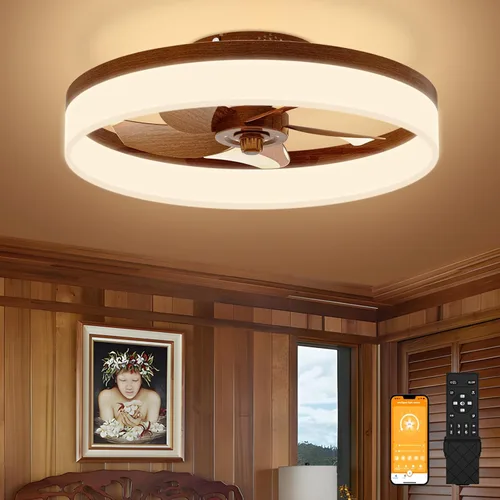 Miniatura 16 de VOLISUN Ventiladores de Techo de Perfil Bajo con Luces y Control Remoto, Ventilador de Techo Fandelier de Montaje Empotrado, 3000K-6500K Luz de Negro