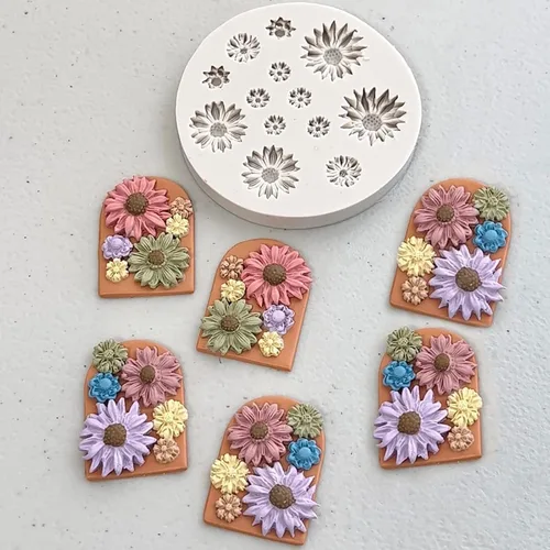 Miniatura 6 de Moldes de arcilla polimérica de flores pequeñas de margarita, moldes de arcilla miniatura de 13 cavidades para hacer joyas, decoración de pasteles