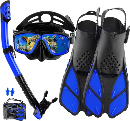 Miniatura 13 de Equipo de esnórquel para adultos con aletas, equipo de buceo profesional para adultos, juegos de esnórquel de viaje con aletas, máscara de buceo