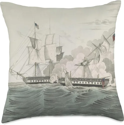Miniatura 5 de War of 1812 Navy Warship Battle USS Constitution & HMS Java Naval Battle Illustration (1846) - Almohada de 16 x 16 pulgadas, multicolor