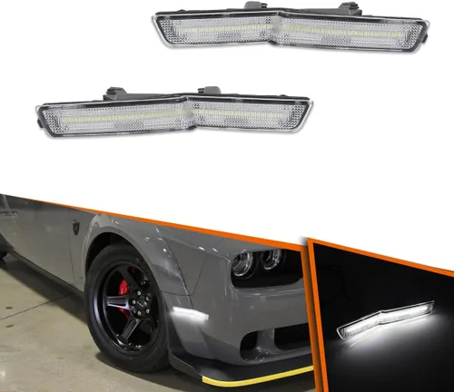 Miniatura 14 de ADIIL Luces de posición laterales LED de repuesto para Dodge Challenger SRT Widebody RT ámbar LED guardabarros delanteros OEM Fit Sidemarker Kit