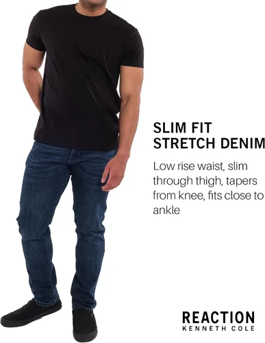 Miniatura 4 de Kenneth Cole REACTION Jeans ajustados para hombre, jeans elásticos de 2 vías para hombre, corte ajustado, jeans de 5 bolsillos para hombre
