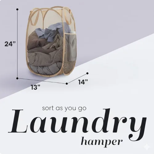Miniatura 2 de Handy Laundry - Cesta de lavandería plegable de malla emergente con abertura ancha y bolsillo lateral - Diseño transpirable, resistente, plegable