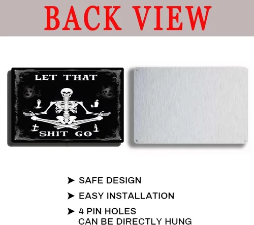Miniatura 7 de xitangyouyu Divertido letrero gótico negro con diseño de calavera con texto en inglés "Let That Shit Go", letreros metálicos para decoración de baño