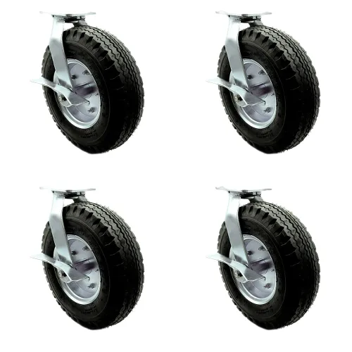 Miniatura 45 de Juego de 4 ruedas neumáticas giratorias de 6 pulgadas, ruedas de goma negra, incluye 2 ruedas giratorias con frenos y 2 rígidas, ruedas resistentes