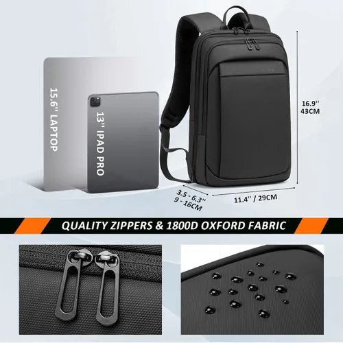 Miniatura 4 de FENRUIEN Mochila de trabajo para hombres, mochila expandible resistente al agua con puerto de carga USB C, mochila negra para laptop 15.6