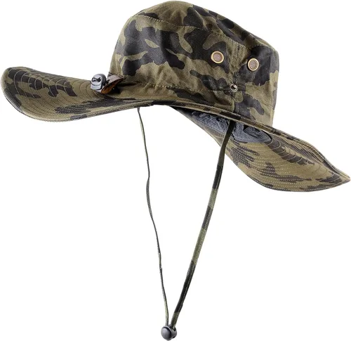 Miniatura 2 de Sombrero de camuflaje militar de ala ancha para pesca de verano, caza, camping, senderismo, sombrero de sol al aire libre, sombrero Boonie Verde
