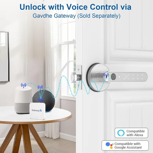Miniatura 7 de Cerradura de puerta inteligente por huella dactilar, perilla de puerta inteligente con entrada sin llave, cerradura de puerta biométrica con Plateado
