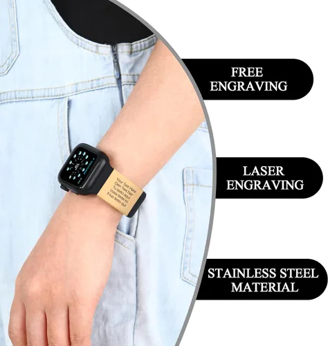 Miniatura 2 de Etiqueta de identificación de alerta grabada personalizada para correa de reloj con nombre, texto, etiqueta rectangular de acero inoxidable