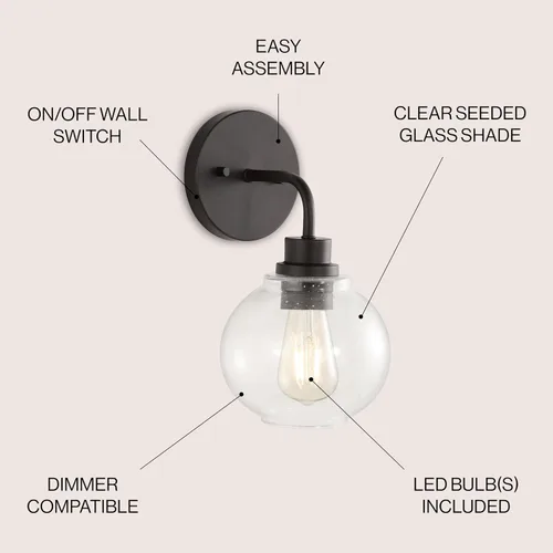 Miniatura 4 de JONATHAN Y Lámpara de pared LED de bronce aceitado de 6.5 pulgadas para baño, pantalla de vidrio sembrado transparente, accesorio industrial