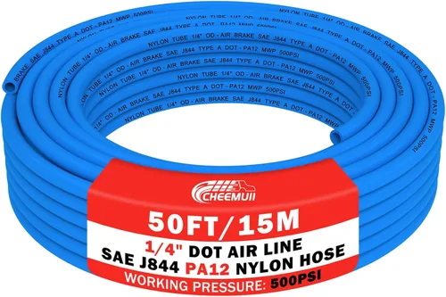 Miniatura 29 de CheeMuii 50 pies 3/8 Tubo Neumático 3/8" PA12 Nylon DOT Línea de Aire SAE J844 Manguera de Aire DOT 15.3 Metros 3/8 Pulgadas OD Tubo de Aire Negro