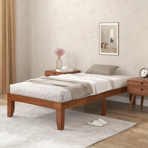 Miniatura 20 de COSTWAY Base de cama de plataforma de tamaño individual, base de colchón de madera de goma maciza de 14 pulgadas con soporte de listones