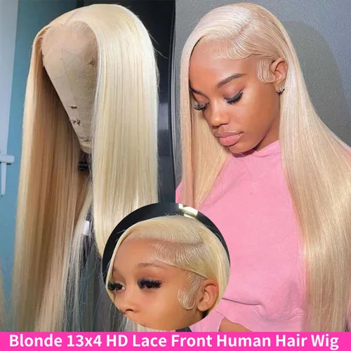 Miniatura 2 de GZX Peluca de cabello humano 613 con encaje frontal transparente HD de 13 x 4 pulgadas, pelucas de cabello humano lacio con encaje frontal, densidad