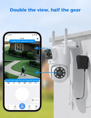 Miniatura 4 de Hiseeu - Cámara de seguridad inalámbrica, WiFi 5G/2.4G, vista de lente dual, control de inclinación, zoom, visión nocturna a todo color, detección
