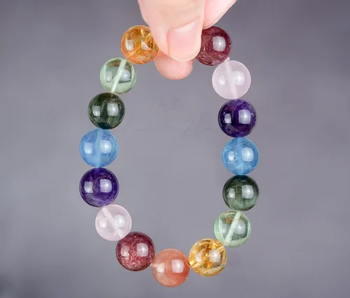 Miniatura 94 de Precious Gemstone Natural Crystal Healing Bracelet, Rutilated Quartz, Moonstone, Quartz Handmade Original Design Bracelet