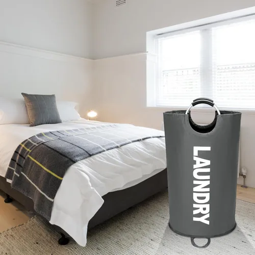 Miniatura 7 de Maxsilan - Cesta de lavandería grande de 90 l, cesta de ropa independiente y alta, bolsa de lavandería plegable, color gris oscuro