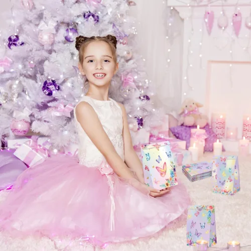 Miniatura 4 de XJLANTTE Paquete de regalo de fiesta de mariposas, 40 bolsas de regalo con calcomanías, bolsas de papel de colores para fiestas de cumpleaños