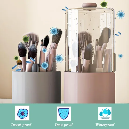 Miniatura 5 de Soporte para brochas de maquillaje con cubierta a prueba de polvo, organizador de brochas de maquillaje giratorio transparente de 360 grados