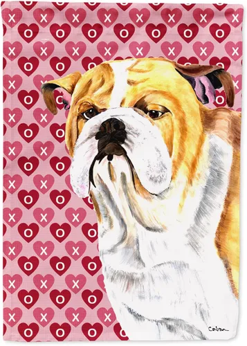 Miniatura 254 de Caroline's Treasures SS4484GF Bandera de jardín con diseño de bulldog inglés y corazones para el Día de San Valentín, bandera decorativa para patio