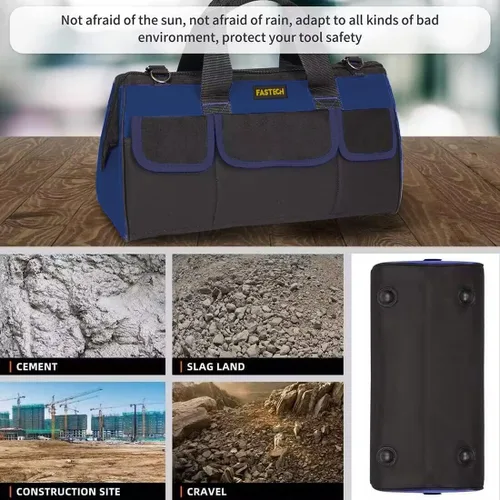 Miniatura 5 de FASTECH maleta para herramientas de 14 pulgadas de gran capacidad con boca ancha y bolsillos interiores