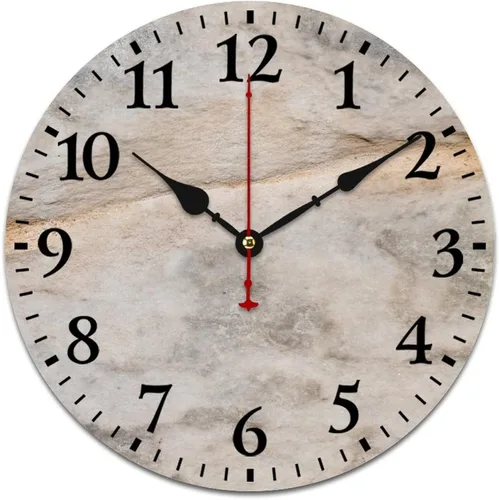 Miniatura 14 de Relojes de pared de madera de 12 pulgadas con piedra de mármol blanco, relojes de pared para interiores, sin tictac, dibujo de números arábigos