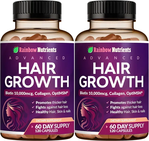 Paquete de 2 vitaminas para el crecimiento del cabello para mujeres | Biotina 10,000 mcg, colágeno, OptiMSM® patentado, goMCT®, saw palmetto |