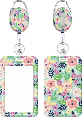 Miniatura 14 de Portainsignia Retráctil, Carrete de Insignia con Clip para Cinturón de Patrón Estampado Lindo con Llavero, Protector de Tarjeta de Identificación