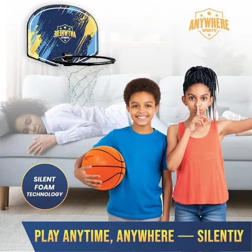 Miniatura 5 de Anywhere Sports Juego de baloncesto silencioso y aro – Sobre la puerta, juego silencioso para niños, fácil montaje con clip, incluye baloncesto