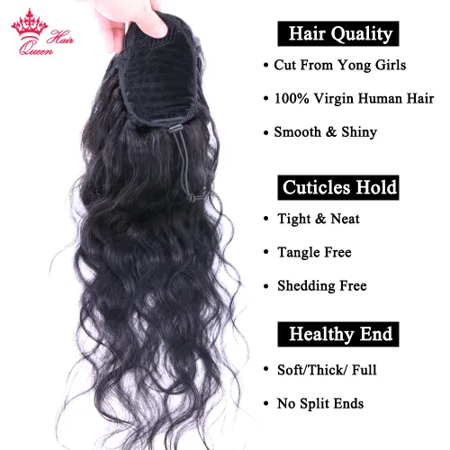Miniatura 2 de Extensiones de cabello humano con clip en cola de caballo con cordón, cola de caballo brasileña, cola de caballo para mujer, productos Queen Hair