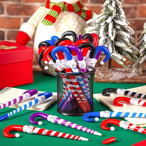 Miniatura 2 de 36 piezas de bolígrafos de Navidad, bolígrafos de muñeco de nieve para niños, bolígrafo de paraguas y bastón de muñeco de nieve para suministros