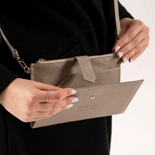 Miniatura 2 de Cartera de cuero genuino para mujer con protección RFID, cartera plegable para teléfono celular, con cremallera, diseño delgado, con múltiples