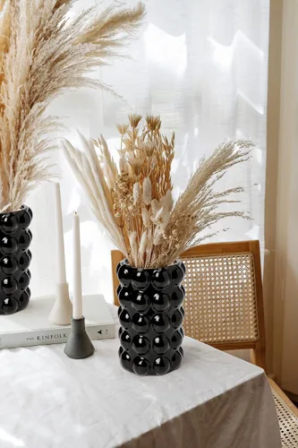 Miniatura 5 de Florero de cerámica negro de 6.5 pulgadas para decoración, florero de burbujas, florero alto bohemio para detalles de decoración del hogar, florero