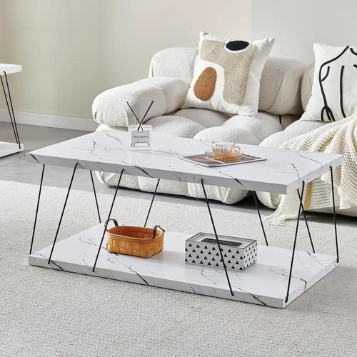 Miniatura 9 de Btrpily Mesa de centro de madera, moderna mesa de centro de mármol, contemporánea, elegante, muebles de alta gama para tu sala de estar
