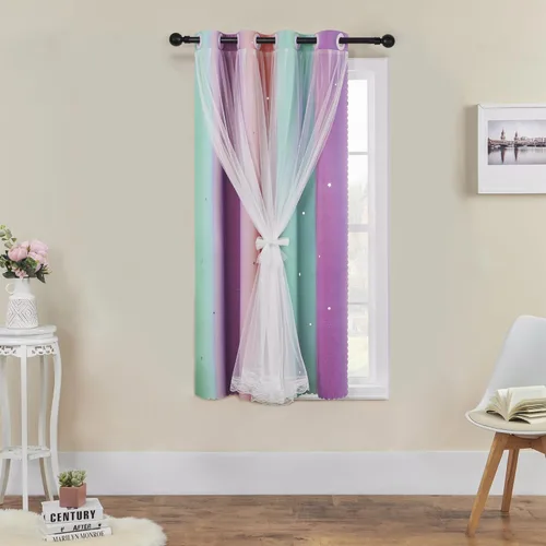 Miniatura 103 de XiDi Cortinas opacas con estrellas para habitaciones de niños, cortinas verdes para ventana de dormitorio de niños, azul y gris, 52 pulgadas de Azul