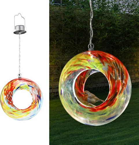 Miniatura 2 de VCUTEKA Comedero solar para pájaros para colgar en el exterior, con recipiente de vidrio de forma redonda para atraer aves silvestres