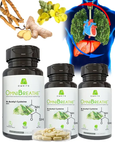 Miniatura 6 de OmniBreathe Suplemento de desintoxicación pulmonar y apoyo respiratorio Hoja de gordolobo, cordyceps, NAC y vitaminas para una respiración clara