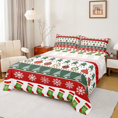 Miniatura 27 de Erosebridal Juego de ropa de cama individual con diseño de árbol de Navidad, muñeco de nieve, decoración de corona de Navidad, sábana bajera