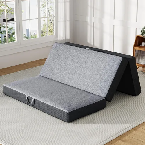 Miniatura 12 de Colchón triple tamaño Queen de 4 pulgadas – Colchón plegable de espuma viscoelástica para campamento, viajes, casa rodante, cama de invitados