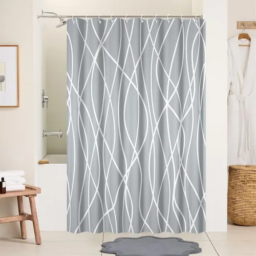 Miniatura 81 de Cortina de ducha pequeña a rayas gris claro degradado para baño, 36 x 72 pulgadas, juego de cortina de ducha geométrica para cabina de RV
