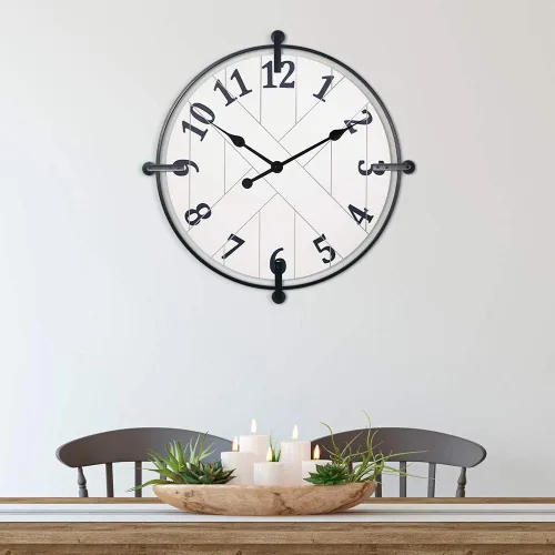 Miniatura 3 de Presentime & Co Farmhouse Series - Reloj de puerta de granero, 24 pulgadas, silencioso, sin ticks, hierro forjado sólido con diseño Shiplap