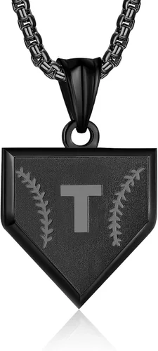 Miniatura 7 de Collar con inicial de la A a la Z para niños, de acero inoxidable, con dije de escudo de letra, cadena de 22 + 2 pulgadas, inspirador de béisbol