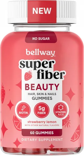 Bellway Super Fiber Gummies + Beauty - Suplemento de fibra sin azúcar con biotina y vitaminas A C E - Apoya la salud digestiva, la piel, el cabello