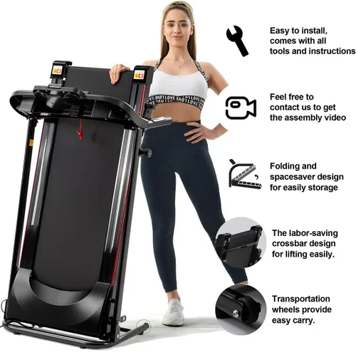 Miniatura 9 de Caminadora plegable, caminadora eléctrica de 2.5 HP para el hogar con Bluetooth e inclinación, portátil, fitness, correr, entrenamiento,