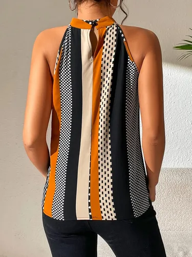 Miniatura 2 de SOLY HUX Blusas de verano para mujer, con cuello halter, diseño de lunares, a rayas, informal, sin mangas