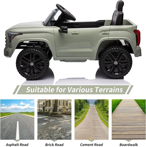 Miniatura 5 de Auto de paseo de 12 V para niños, camión Toyota con licencia, automóvil eléctrico a batería con música, luces LED, sistema de suspensión, puertas