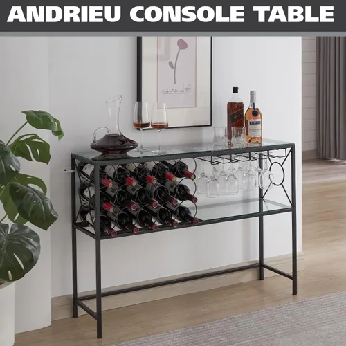 Miniatura 8 de Kings Brand Furniture - Mesa de sofá de consola con almacenamiento de estante para vinos, gabinete de bar de vinos con estante para vino y soporte