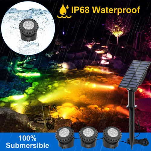 Miniatura 4 de T-SUN Luces de fuente solar sumergibles LED solares subacuáticas para estanque con cambio de color, focos de paisaje IP68 impermeables para jardín